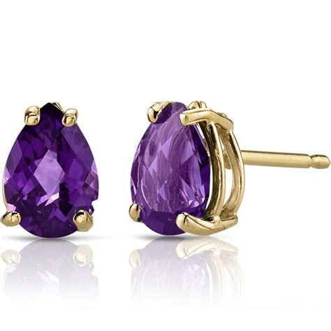 14K Yellow Gold Pear Shape 1 00 Carats Amethyst Stud Earrings E19018