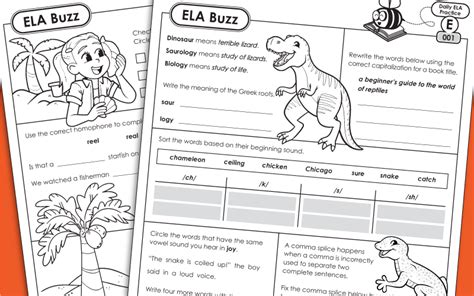 Daily ELA Review Worksheets ELA Buzz Level E