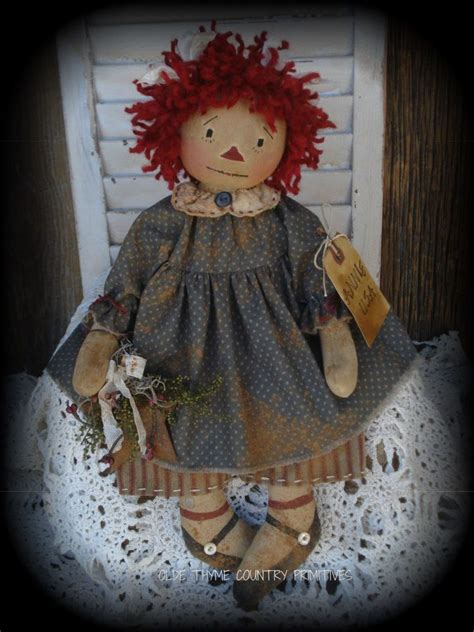 Primitive Olde Folk Art Americana Raggedy Ann Doll With Rusty Barn Star