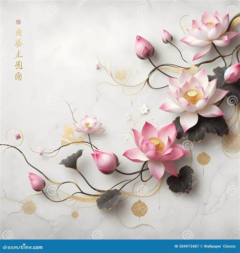 Design Wallpaper Chinese Painting Flower Lotus Stock Image - Image of ...