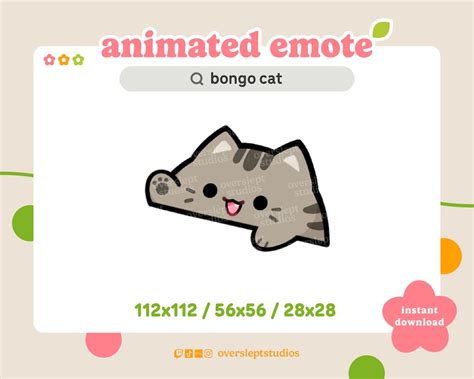 Animated Gray Tabby Bongo Cat Emote For Twitch And Discord Gray Cat Emotes Animated Twitch