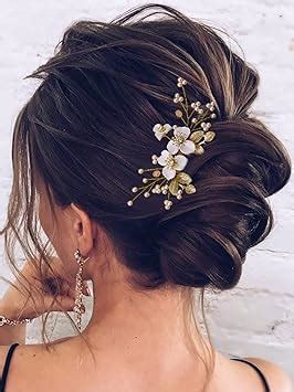 Amazon Jakawin Flower Bride Wedding Hair Piece Gold Leaf Hair