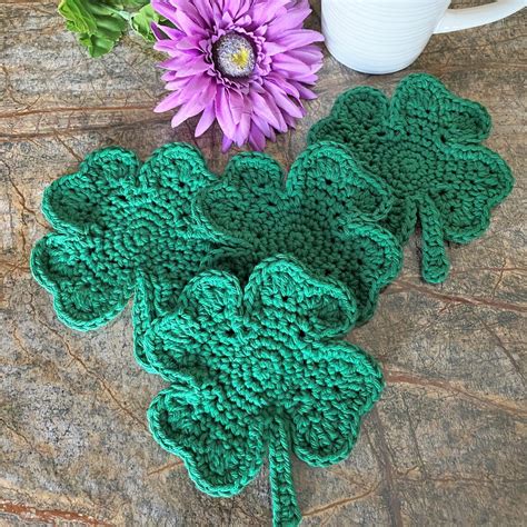 Shamrock Coasters Set Of 4 Crochet Shamrock Coaster Cotton Etsy