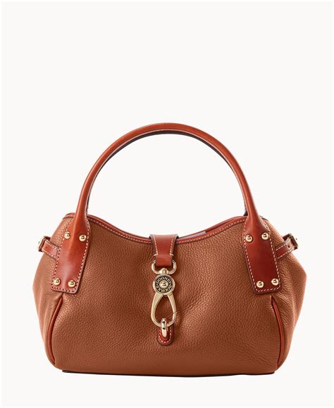 Dooney Bourke Pebble Grain Small Logo Lock Satchel In Brown Lyst