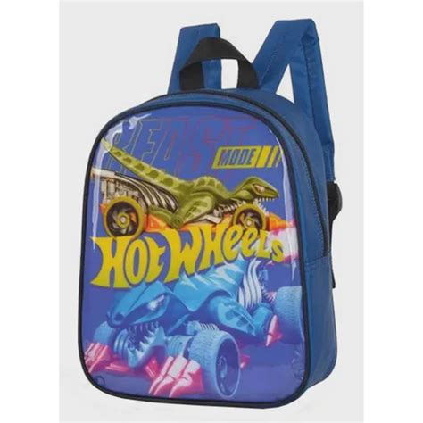 Mochila Infantil Hot Wheels Bolsa Escolar Prim Rio De Costas Pequena Menino Azul Volta As Aulas