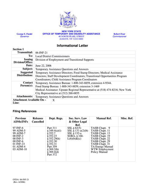 Fillable Online Otda Ny 06 Inf 21 Temporary Assistance Questions And