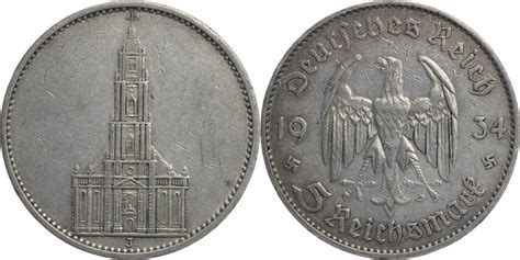 Drittes Reich 5 Reichsmark 1934 J Garnisonkirche o Datum Kursmünze