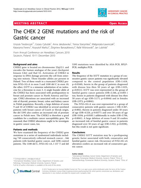 (PDF) The CHEK 2 GENE mutations and the risk of Gastric cancer