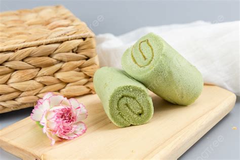 Background Kue Lezat Matcha Cake Roll Kue Yang Lezat Matcha Kue