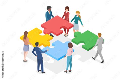 Isometric Teamwork Partnership Leadership Flat Design Vector