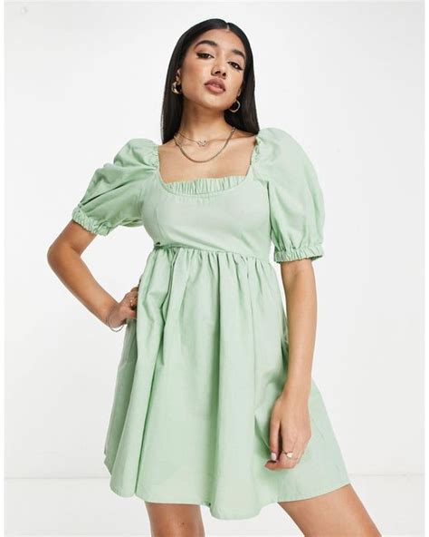 Asos Mini Smock Dress With Shirred Back In Green Lyst Uk