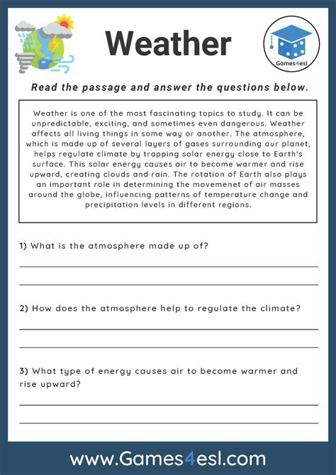 Weather Reading Comprehension Worksheet Games4esl