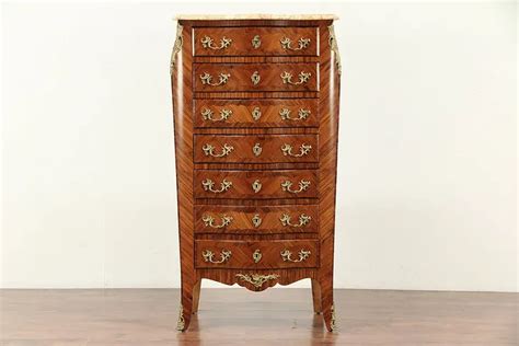 French Semainier Vintage Lingerie Chest Rosewood Tulipwood Marble Top