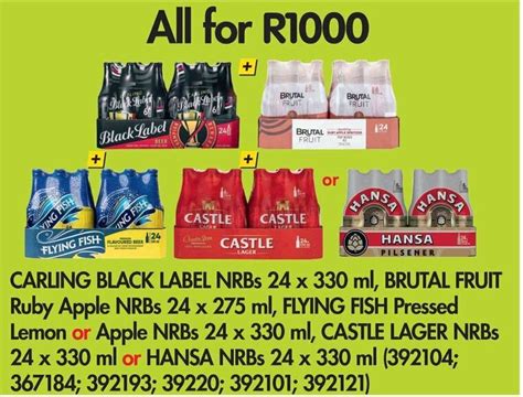 CARLING BLACK LABEL NRBs 24 X 330 Ml BRUTAL FRUIT Ruby Apple NRBs 24 X