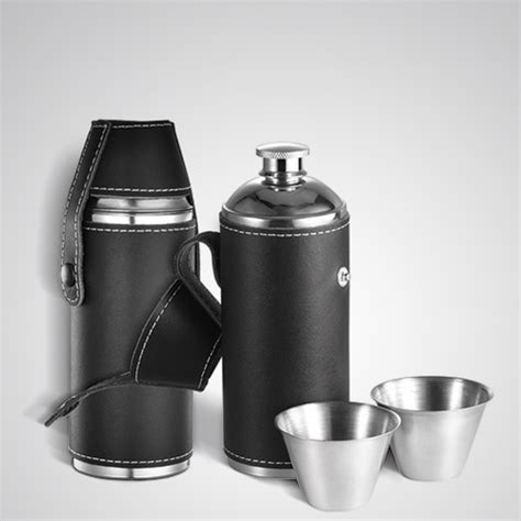 8oz Cylindrical Hip Flask Cylinder Flask With Shot Cups And Cup Holder