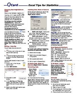 Excel Quick Reference Card For Statistics By Math Luvr Tpt