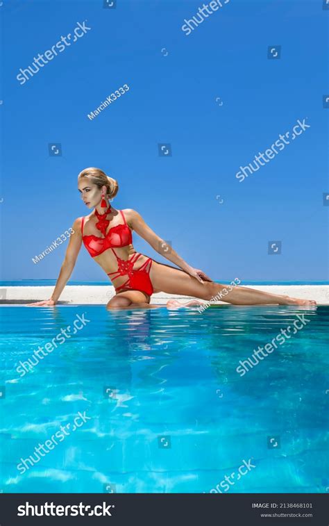 Sexy Woman Red Bikini Near Pool Stock Photo 2138468101 Shutterstock