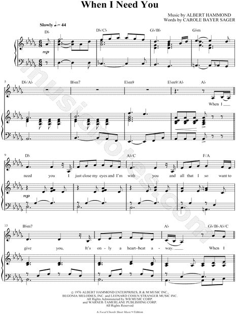 Albert Hammond When I Need You Sheet Music In Db Major Transposable