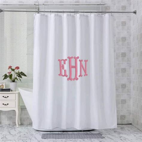 Embroidered Monogrammed Fabric Shower Curtain White Polyester Etsy