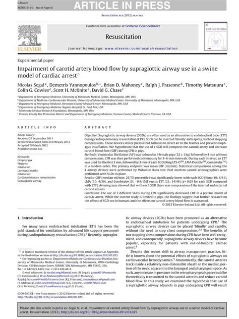 PDF Impairment Of Carotid Artery Blood Flow By Supraglottic