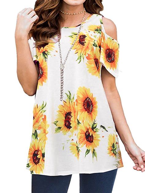 59 OFF Sunflower Open Shoulder Tunic T Shirt Rosegal