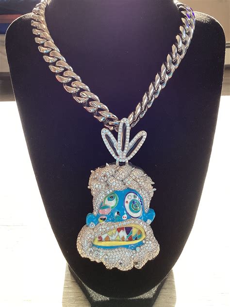 Hip Hop Iced Out 3d Enamel Cartoon Pendant Cubian Chain 14k Gold Plated