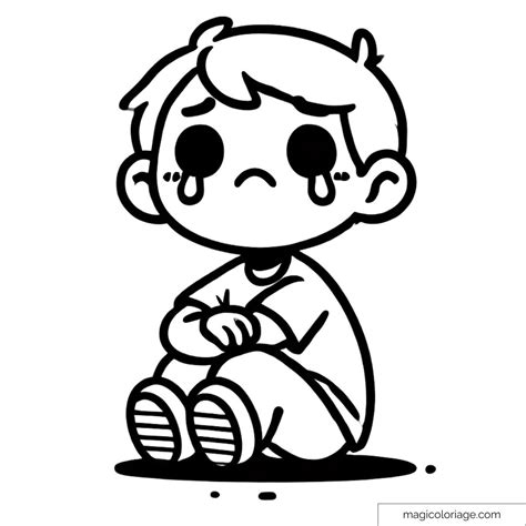 Dibujo para colorear niño triste