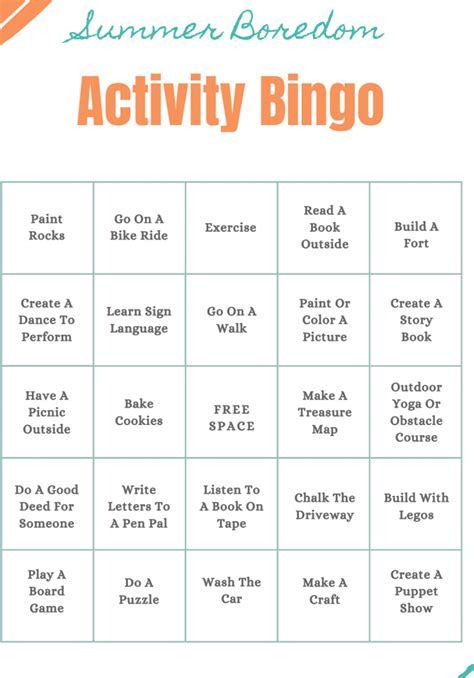 Summer Boredom Activity Bingo For Kids: Free Printable - Caputo's Cakes