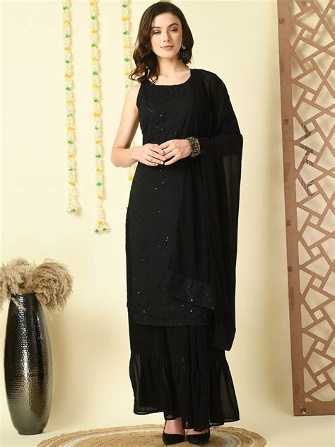 Buy KALINI Ethnic Motifs Embroidered Thread Work Kurta With Skirt