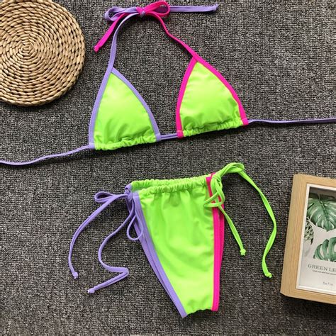 Mossha Sexy neon bikini stringi kąpiących Micro bikini 2019 kobieta