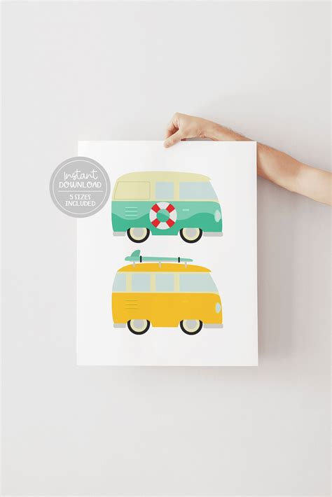 Vintage Beach Van Wall Art Print // Printable Kids Wall Art - Etsy