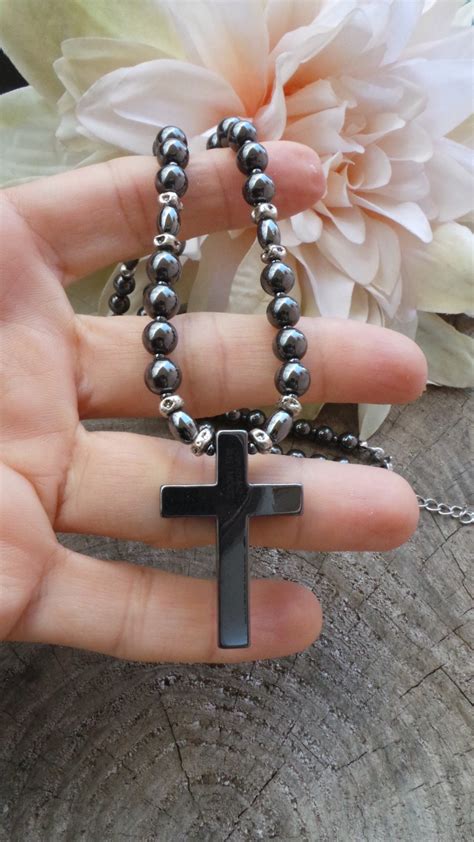 Mens Cross Necklace Mens Beaded Cross Necklace Mens Necklace Mens