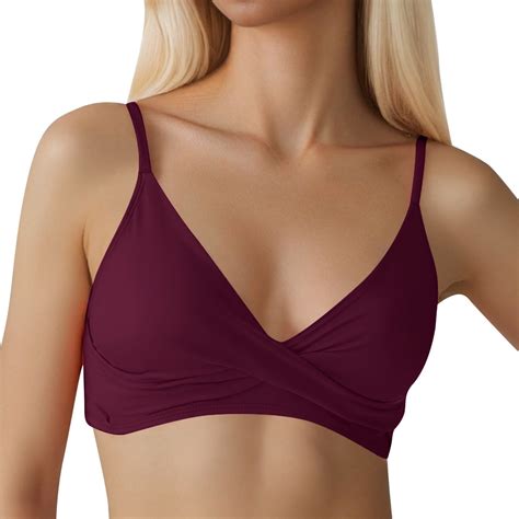 Zszcpp Bikini Tops For Women Large Bust Solid Color Simple Style Comfortable Push Up Beach