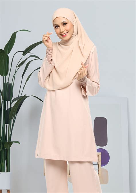 Suit Amani Nude Peach Baju Kurung Modest Fashion Online Shopping Hasnuri