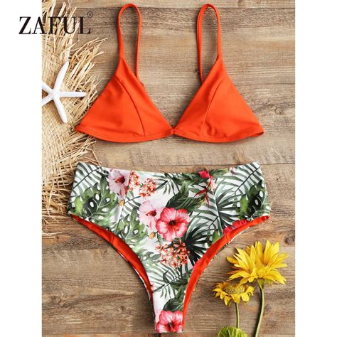 ZAFUL Bikini acolchado con estampado de hojas para mujer traje de baño