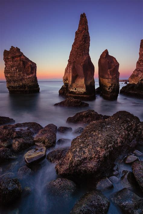 Wallpaper Pemandangan Matahari Terbenam Laut Teluk Batu Alam