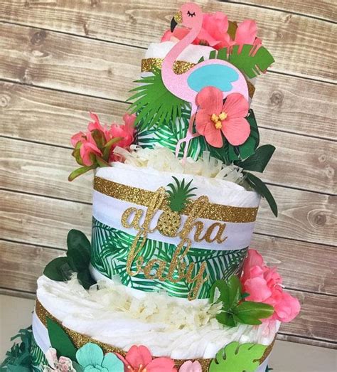 Baby Shower Ideas Aloha Baby Shower Centerpiece Hawaiian Diaper Cake