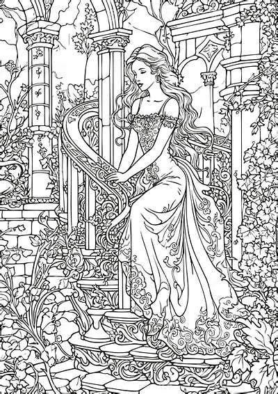 Enchanted Realm, Princess Coloring Book Pages Stock Vector