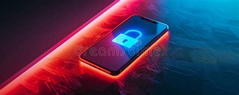 Smartphone With Glowing Lock Icon On Screen Digital Security Concept