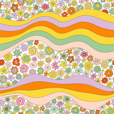 Premium Vector S Groovy Hippie Seamless Pattern With Rainbow Daisy