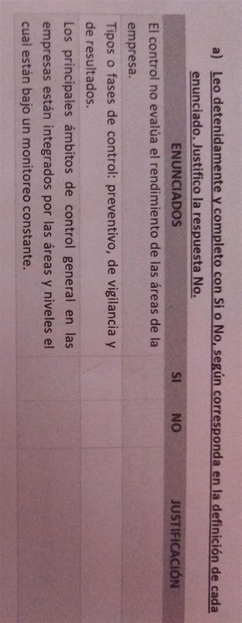 A Leo Detenidamente Y Completo Con Si O No Seg N Corresponda En La