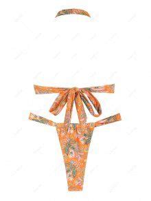 Zaful Women S Sexy Halter Tied Ethnic Style Paisley Print Reversible Loincloth Triangle Bikini