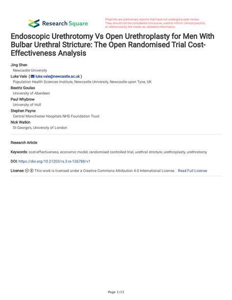 Pdf Endoscopic Urethrotomy Vs Open Urethroplasty For Men With Bulbar