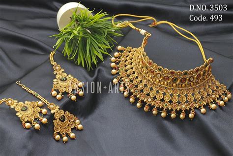 Mumbai India Kundan Fusion Arts Traditional Brass Wedding Choker