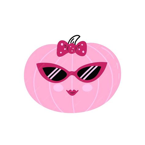 Premium Vector Pink Pumpkin With Sunglasses Hand Drawn Illustration