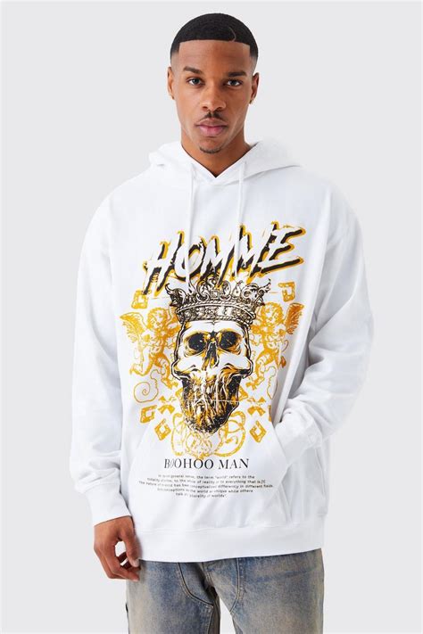 Oversized Homme Skeleton Graphic Hoodie Boohoo Uk