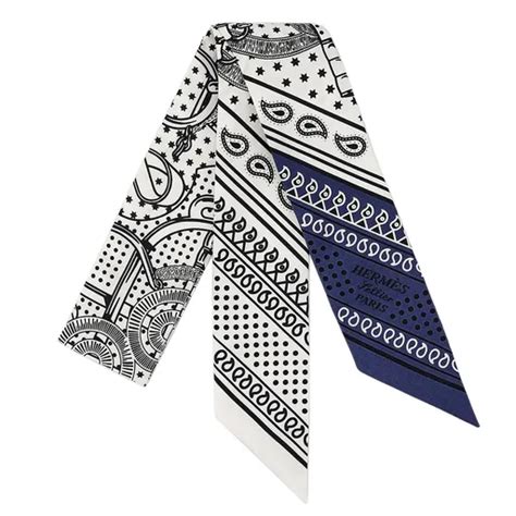 Brand New Rank N HermÈs Twilly Eperon D Or Bandana Blue White Silk