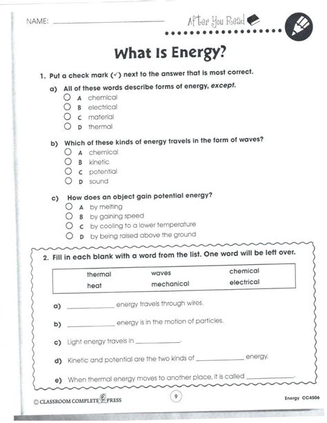 Free Printable Th Grade Science Worksheets