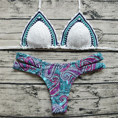 Women Hand Knitted Bikini Swimwear Handmade Crochet Push Up Bikini Sets