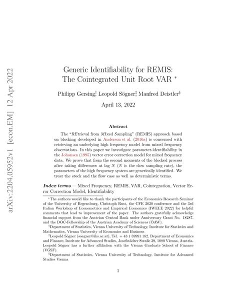 Generic Identifiability For Remis The Cointegrated Unit Root Var Deepai